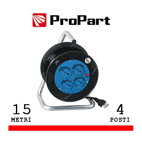 Avvolgicavo 4pos bipasso/schuko 15metri spina16A nero