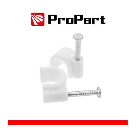 Clip con chiodini con fermacavo tondo 6mm bianco 100pz