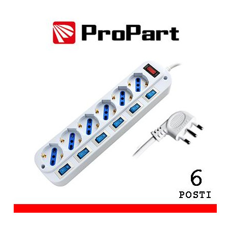Multipresa 6pos bipasso/schuko spina16A +interr. multipli