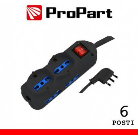 Multipresa 6pos bipasso + bip/schuko spina16A +interr. nera