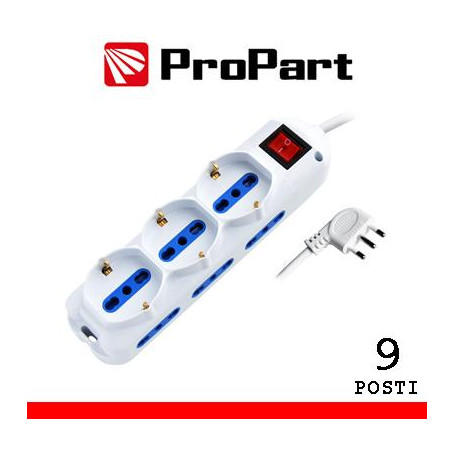 Multipresa 9pos bipasso + bipasso/schuko spina16A +int nera