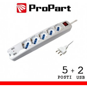 Multipresa 5pos bipasso/schuko + USB spina16A +interr.