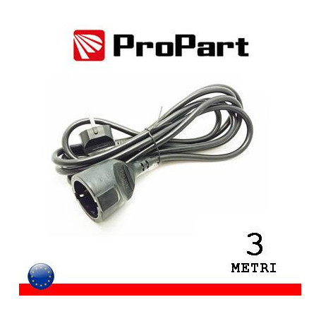 Prolunga lineare Schuko16A 3metri spina Schuko 16A nera