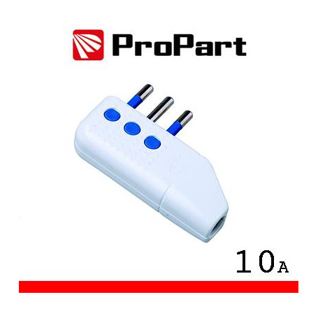 Spina 10A 2P+T uscita cavo 90° polybag