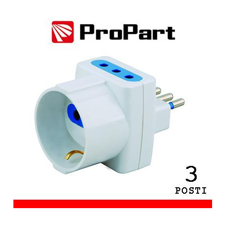 Adattatore triplo 3pos 10A/schuko spina10A polybag