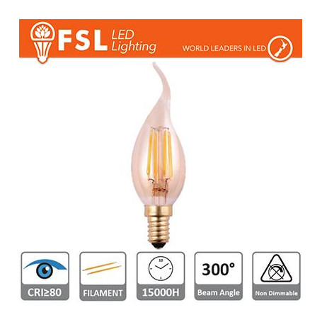 Lampada Colpo di Vento Filamento Ambra - 4W 2200K E14 300LM