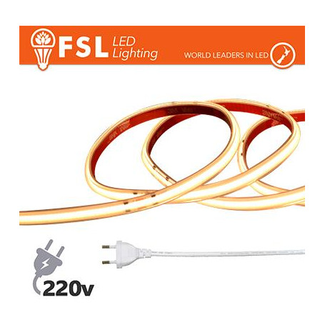 Striscia LED COB 5metri - IP65 3000K 220V 15W/m 1200lm/m+KIT tappo, colla, clip