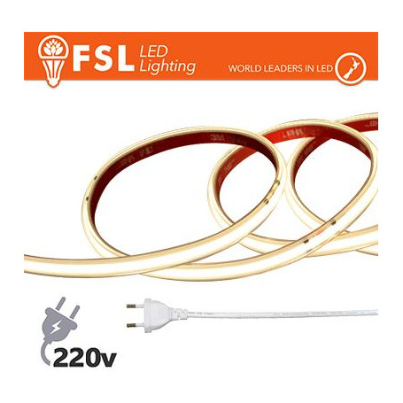 Striscia LED COB 5metri - IP65 4000K 220V 15W/m 1300lm/m+KIT tappo, colla, clip