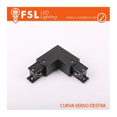 FSL Connettore Forma L destra per Binario Trifase - Colore NERO