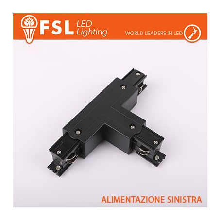 FSL Connettore Forma T sinistra per Binario Trifase - Colore NERO