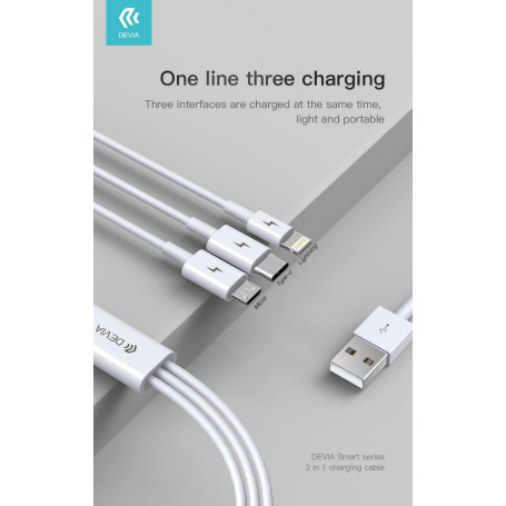 Cavo ricarica 3in1 da USB a Micro - Tipo-C - Lightning 1,2m