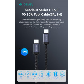 Cavo Devia da Tipo-C a Tipo-C PD 60W Alta velocita 1 Metro