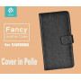 Cover a Libro in Vera Pelle Nera Fancy per Samsung Galaxy S7