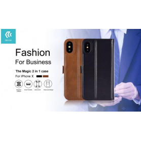 Cover in Pelle con Porta Documenti Magic per iPhone X Nera