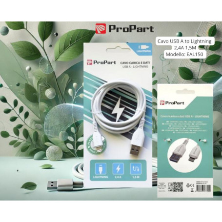 Cavo Lightning Apple 5V 2.4A 1.5mt Carica e dati Bianco