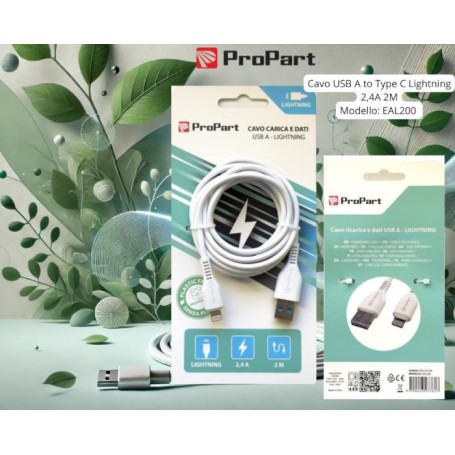 Cavo Lightning Apple 5V 2.4A 2mt Carica e dati Bianco
