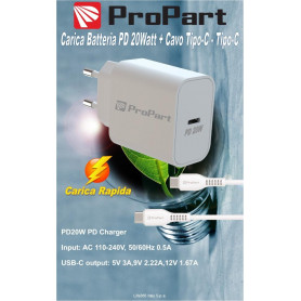 Carica Batterie + Cavo Type-C a Type-C 1.5M Rapid 20W PD