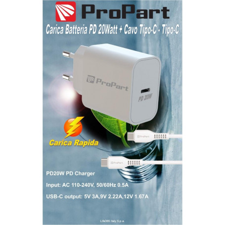 Carica Batterie + Cavo Type-C a Type-C 1.5M Rapid 20W PD