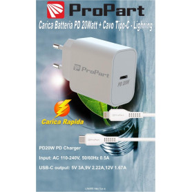 Carica batterie Rapido + Cavo da Tipo-C a Lightning 3A PD 20W 