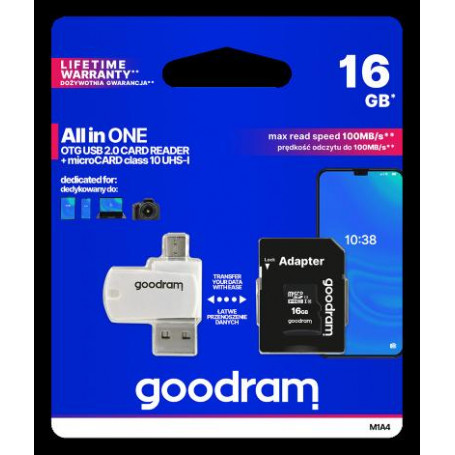 GoodRAM microSD 16GB class 10 + adpter + card reader - blister - M1A4-0160R12