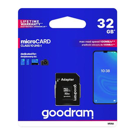 GoodRAM microSD 32GB class 10 UHS I + adapter - retail blister - M1AA-0320R12