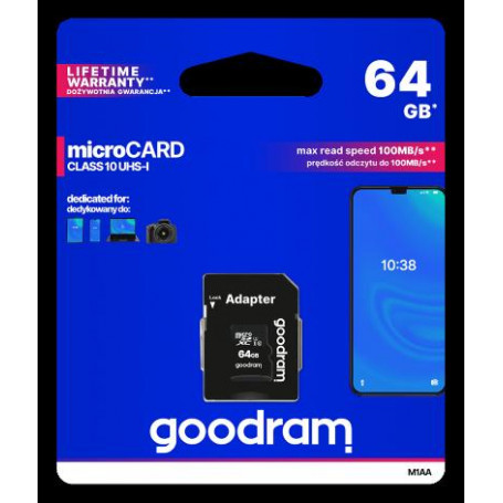 GoodRAM microSD 64GB class 10 UHS I + adapter - retail blister - M1AA-0640R12