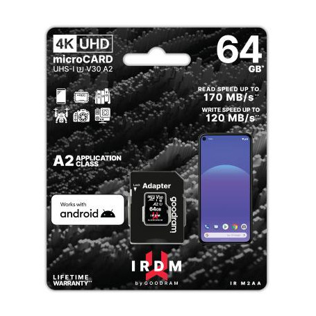 GoodRAM microSD IRDM 64GB UHS I U3 A2 + adapter - IR-M2AA-0640R12
