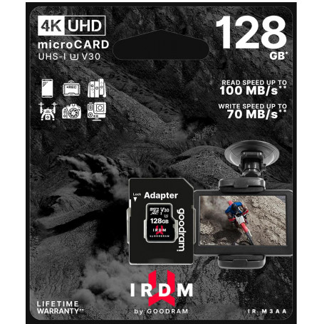 GoodRAM microSD 128GB UHS I U3 + adapter - retail blister - IR-M3AA-1280R12