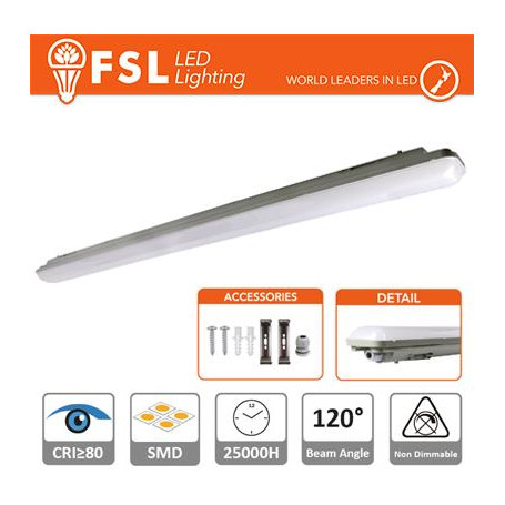 Plafoniera Stagna 36W - 4000K 3100LM 120º 1198x85x66mm IP65