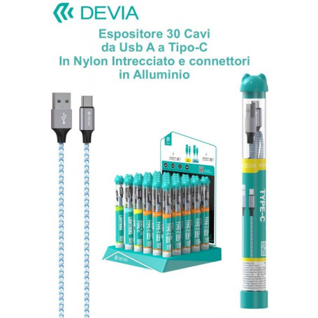 Espositore 30 cavi da Usb-A a Tipo-C in corda intrecciata