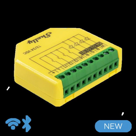 Shelly Plus RGBW PM - Controller Strisce LED WiFI/BT 12-24DC RGBW + PM