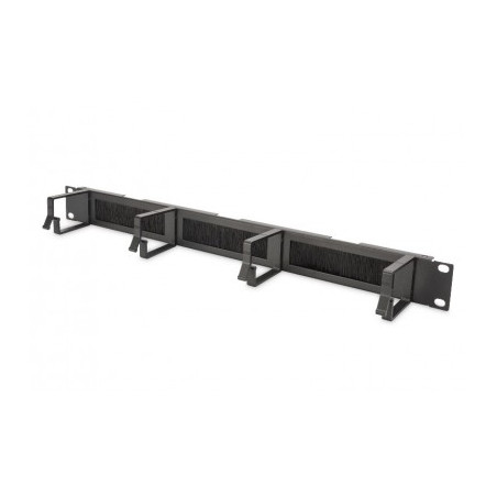 Pannello Passacavi Forato Con Spazzola Di Protezione Per Armadi 19" (1 Unita') Nero Con 4 Ganci