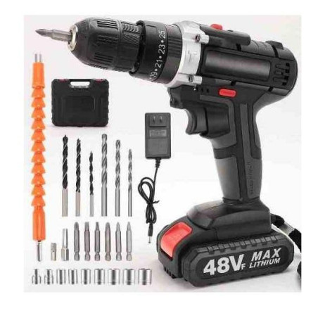 Trapano Elettrico A Batteria 48V - Set Completo - 3 Velocita Variabili - Mandrillo In Acciaio