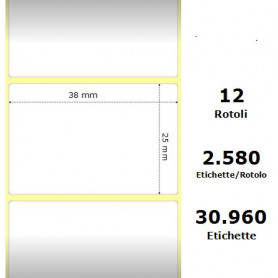 White 38x25mm, 2580 Et/Rotolo Z-1000D,1.5x1x1 Core ,12 Rolls