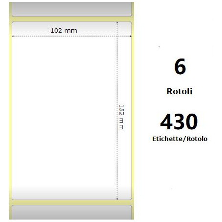 White 102x152mm, 430 Et/Rotolo Z-2000D 4x6x1 Core, 6 Rolls
