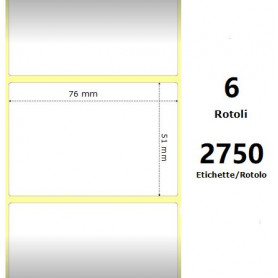 White 76x51mm, 2750 Et/Rotolo Z-2000D 3x2x3 Core, 6 Rolls